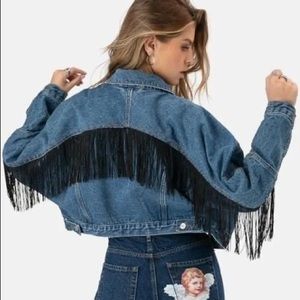 ADIKA Cropped Denim Jacket with Fringe on the Back